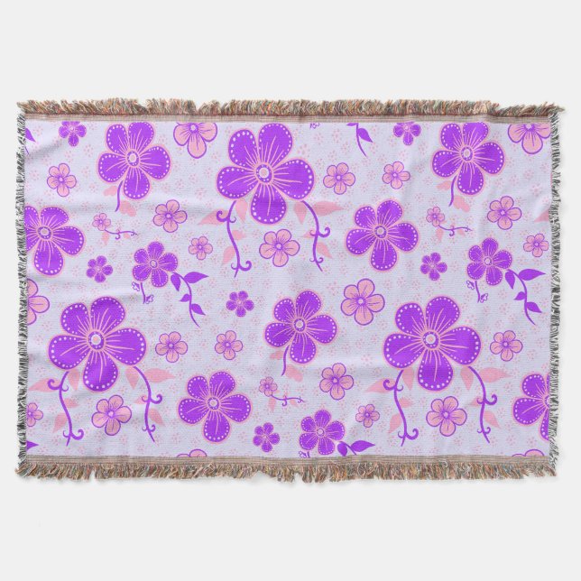 Cobertor Lindo Impresso Floral Roxo e Rosa em Lavanda (Frente)