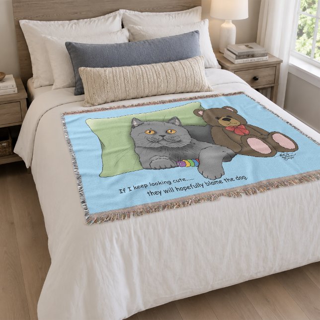 Cobertor Lindo Urso de Pelúcia Gato Cinza Azul Engraçado (Criador carregado)