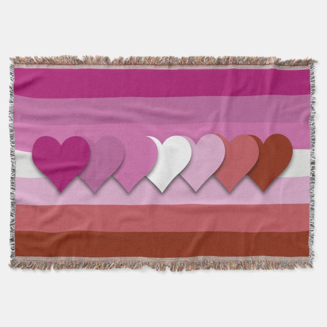 Cobertor Lipstick lesbian pride flag with hearts throw blan (Frente)
