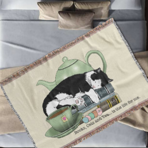 Cobertor Livros Aconchegantes Gato Smoking Chá Bule de Chá