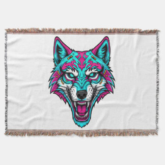 Cobertor Lobo Neon Cyberpunk - Animal Robótico Synthwave