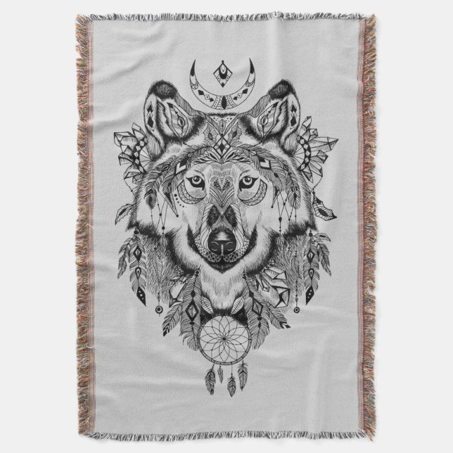 Cobertor Lobo tribal indiano (Frente Vertical)