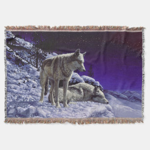 Cobertor Lobos cinzas na neve de inverno à noite