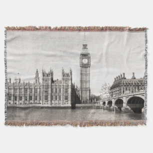 Cobertor Londres antiga, preto e branco.