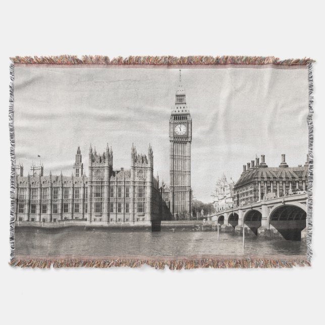 Cobertor Londres antiga, preto e branco. (Frente)