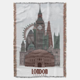 Cobertor Londres em Nuvens Vermelhas e Verde