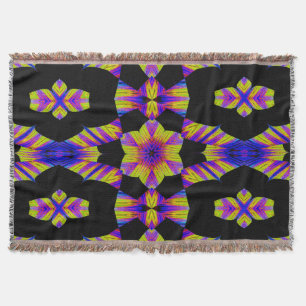 Cobertor Lotus Amarelo, Rosa e Azul em Preto