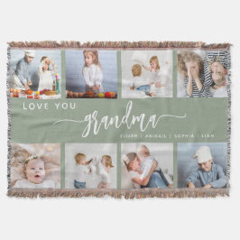 Cobertor Love You Grandma 8 Photo Collage Sage Green