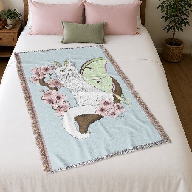 Cobertor Luna Moth Lua Gato Branco Verde (Criador carregado)