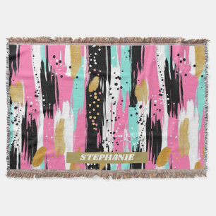 Cobertor Luxo Abstrato Rosa Bege Dourado Menta