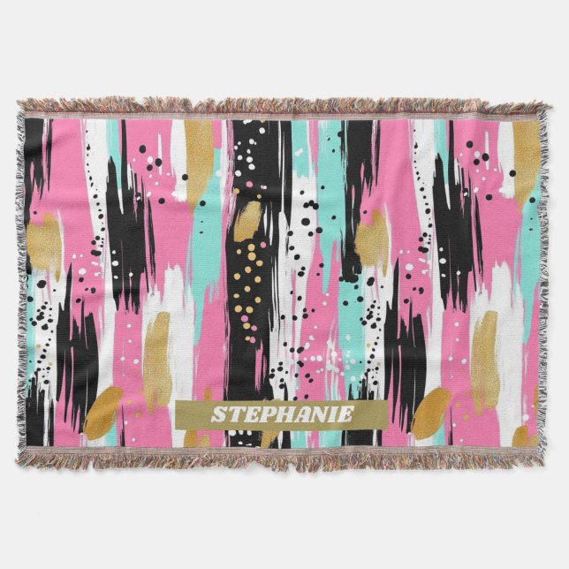 Cobertor Luxo Abstrato Rosa Bege Dourado Menta (Frente)