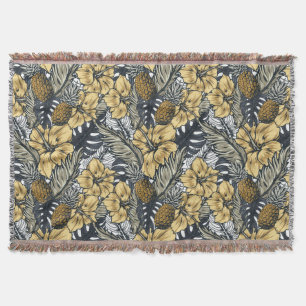 Cobertor Luxo Elegante Flores Tropicais Dourado e Preto