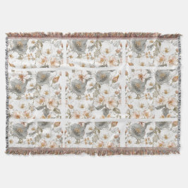 Cobertor Luxo, Elegante, Padrão de Flores Cinza Dourado