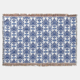 Cobertor Luxo em Azul Real e Branco com Padrão Floral Barro