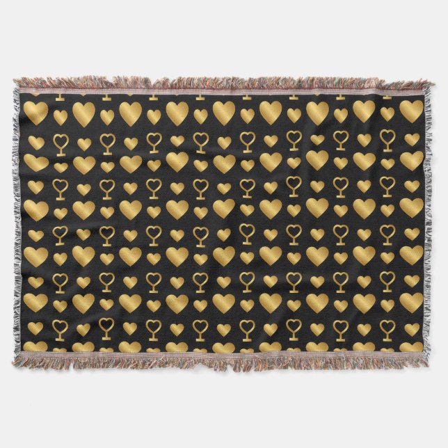 Cobertor Luxury Black Gold Foil Hearts  (Frente)