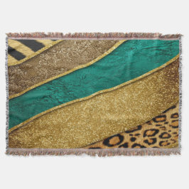 Cobertor Luxury Emerald & Gold Safari Leopard Zebra Glitter