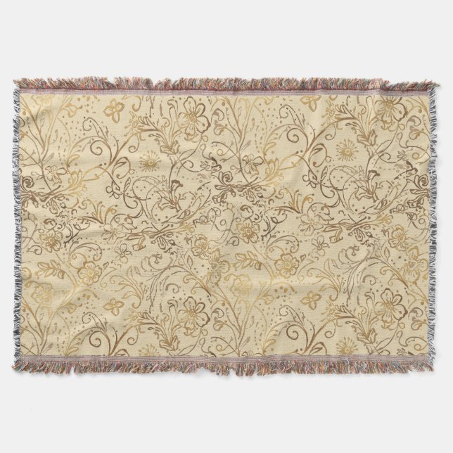 Cobertor Luxury, Lovely Gold Flowers Pattern (Frente)