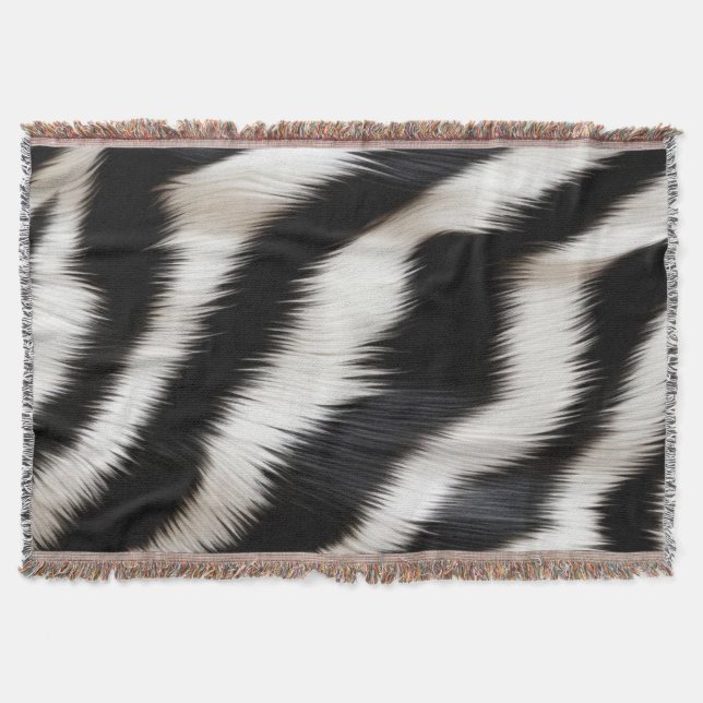 Cobertor Luxury Zebra Print Elegant Black & White Faux Fur  (Frente)
