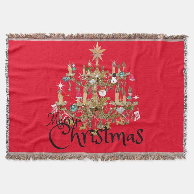 Cobertor Luzes clássicas de natal branco alegremente natali (Frente)