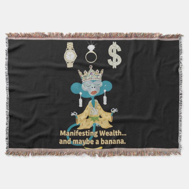 Cobertor Macaco de arte zen Manifestando Riqueza  (Frente)