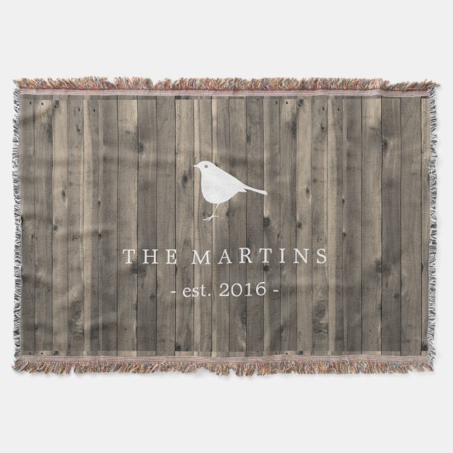 Cobertor Madeira rústica de Brown e pássaro branco doce (Frente)