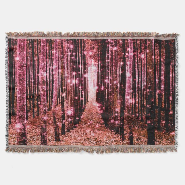 Cobertor Mágica Floresta Rosa Pêssego (Frente)