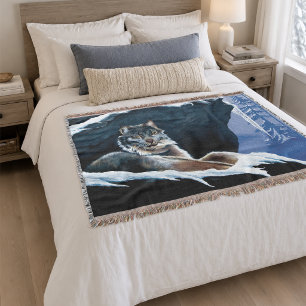 Cobertor Majestoso Lince de Inverno Descansando na Montanha