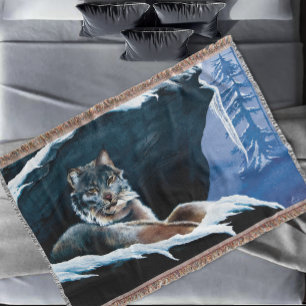 Cobertor Majestoso Lince de Inverno Descansando na Montanha