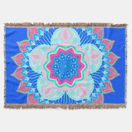 Cobertor Mandala Azul Rosa sobre Fundo Azul