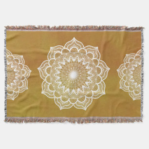 Cobertor Mandala Branco em Fundo Dourado