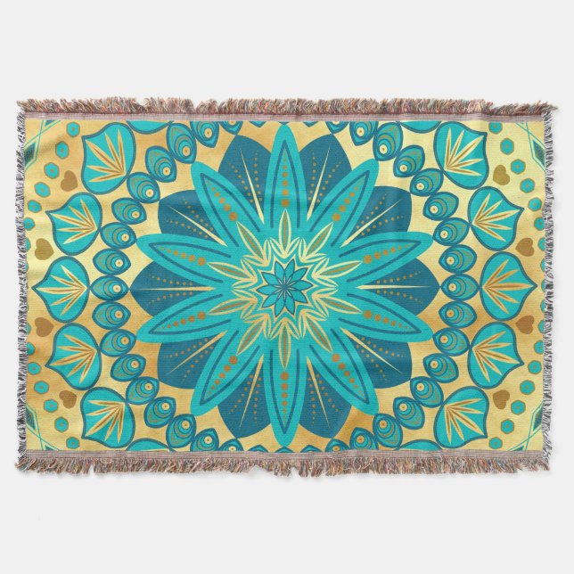 Cobertor Mandala Flor de Ouro Azul (Frente)