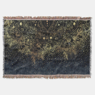 Cobertor Mandala floral Dourada na moda e confetti