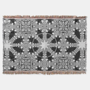 Cobertor Mandala Geométrico Arabesco Prata + Preto