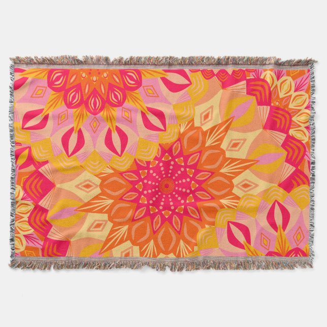 Cobertor Mandala Sobreposta Laranja Rosa Amarelo (Frente)
