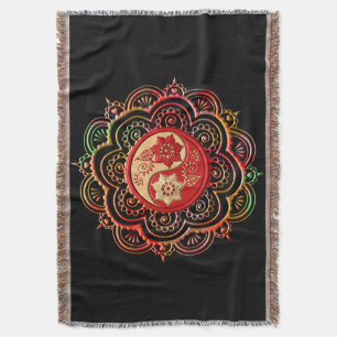 Cobertor Mandala Vermelho e Dourado