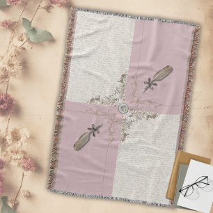 Cobertor Manscrito Tecido com Franja Cottagecore Rosa Empoe