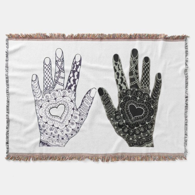 Cobertor Mãos de decoração de preto e branco (Frente)