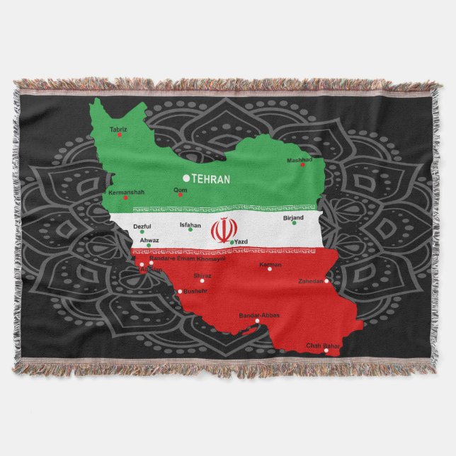 Cobertor Mapa do Irã com Bandeira e Emblema (Frente)
