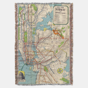 Cobertor Mapa do Metrô de Nova York do Vintage lança em b