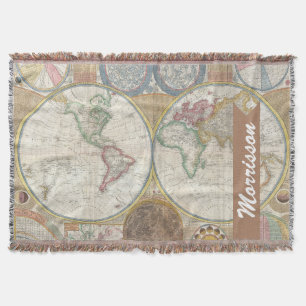 Cobertor Mapa do Mundo Vintage - Nome da Família Personaliz