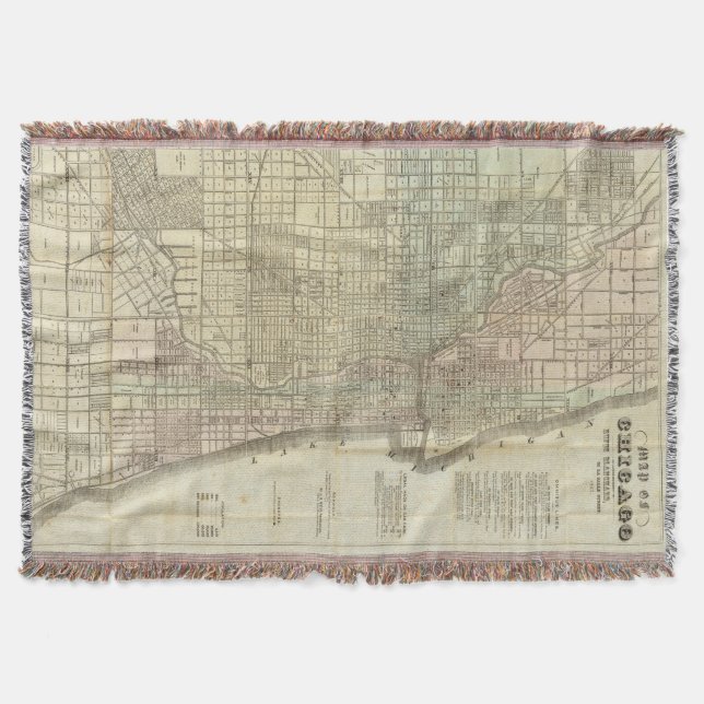 Cobertor Mapa do vintage de Chicago (1857) (Frente)