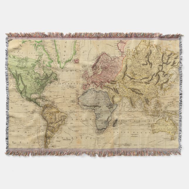 Cobertor Mapa do vintage do mundo (1831) (Frente)