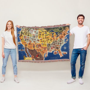 Cobertor Mapa dos Estados Unidos - férias e jogo