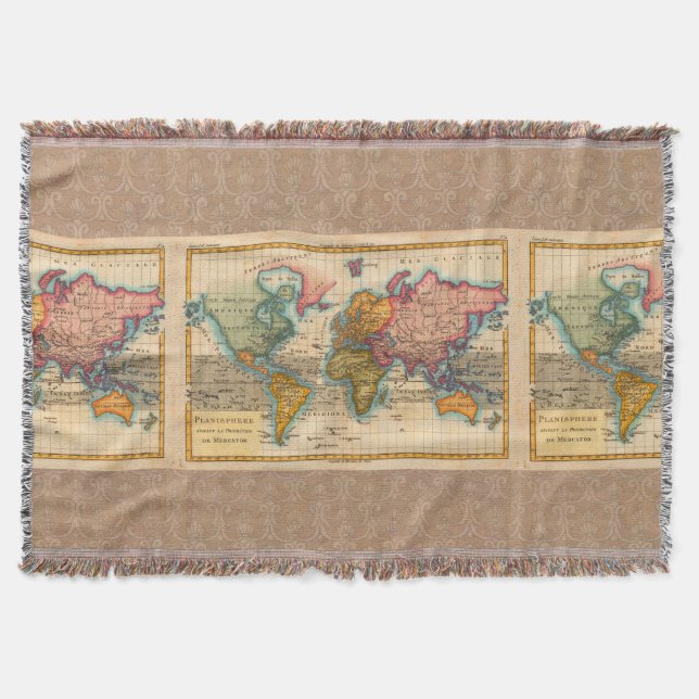 Cobertor Mapa Mundial 1780 Bonne Antique Planisferio  (Frente)