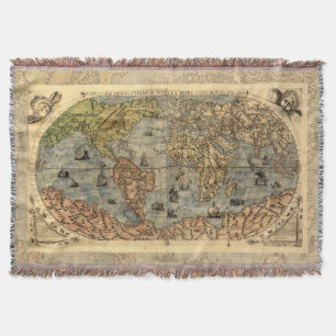 Cobertor Mapa Mundial Vintage Atlas Antiquado Histórico