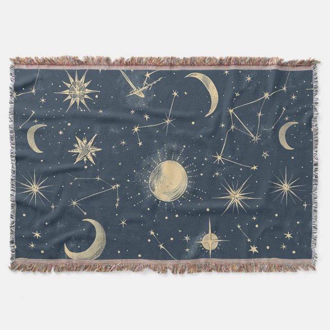 Cobertor Marfim Antigo Mapa Celestial da Lua Estrela Azul-M (Frente)