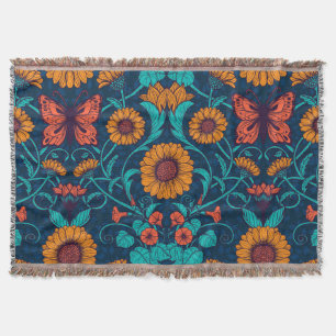 Cobertor Margaridas Art Nouveau em azul e amarelo