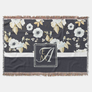 Cobertor Marinho Azul Azul, Decoração Floral Branca Anêmona