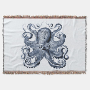 Cobertor Marinho Blue Octopus ilustrado por Ernst Haeckel
