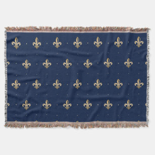 Cobertor Marinho Luxuoso Dourado Fleur de Lis